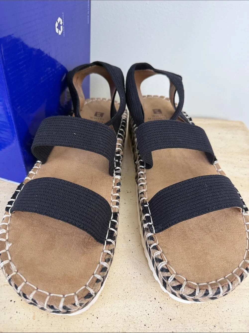 NIB White Mountain Black Elastic Strap Espadrille-Style Sandals 9.5 M